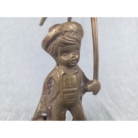 Vintage Brass Plated Boy With Umbrella And Watering Can Figurine - Picture 6 of 10
